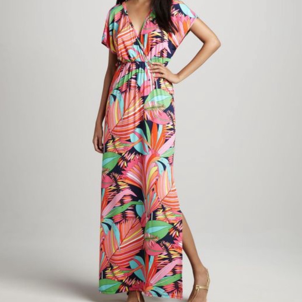 Trina Turk Maxi Dress Deco Palms V Neck Size 4